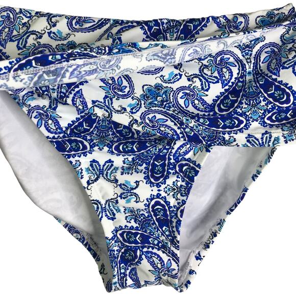 Bleu Rod Beattie Ruched Hipster Bikini Bottoms Womens 14 Blue White Paisley NWT - Picture 4 of 7